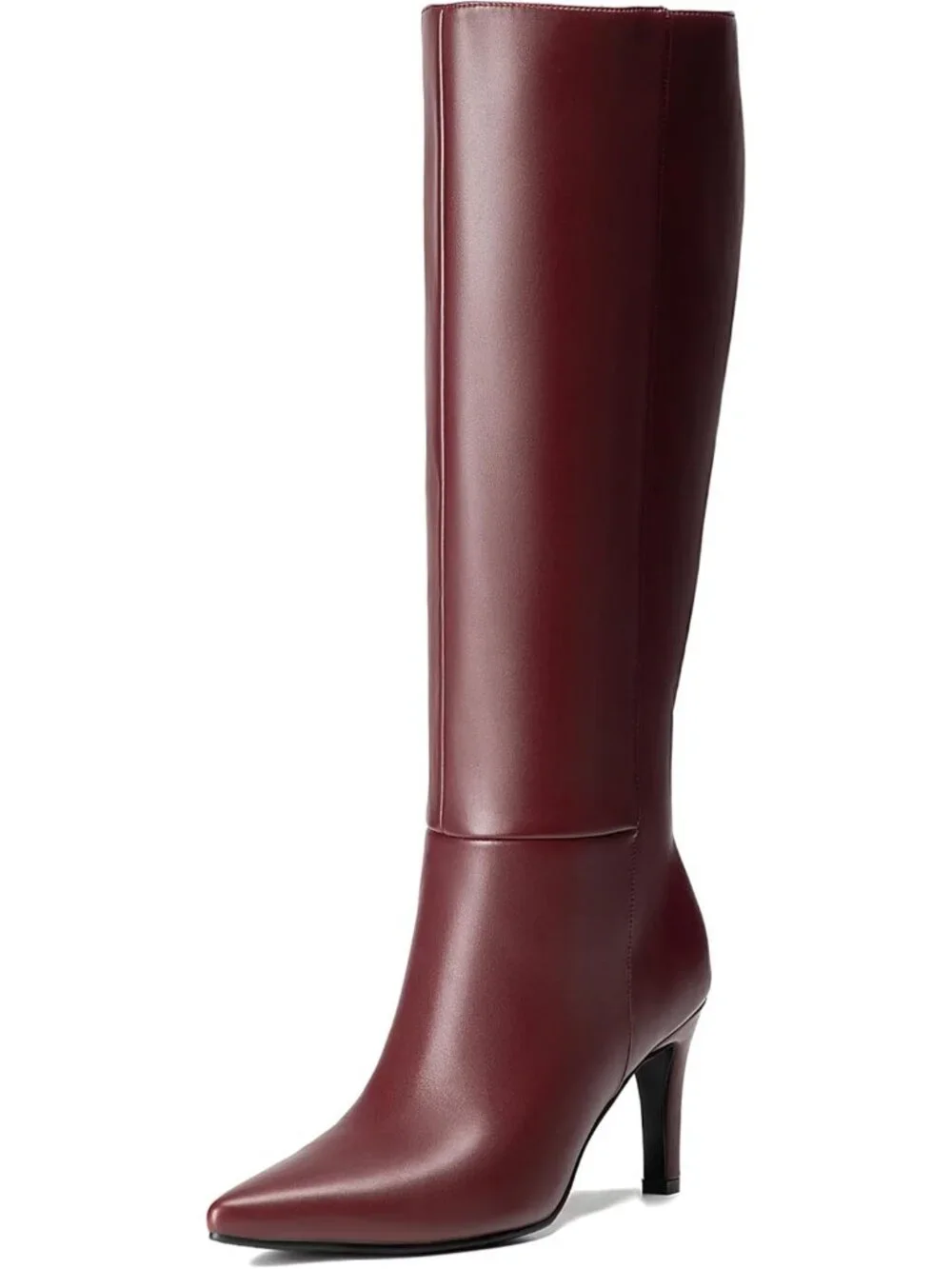 Women's Burgundy Pointed Toe Faux Leather Side Zipper Over The Knee Boots